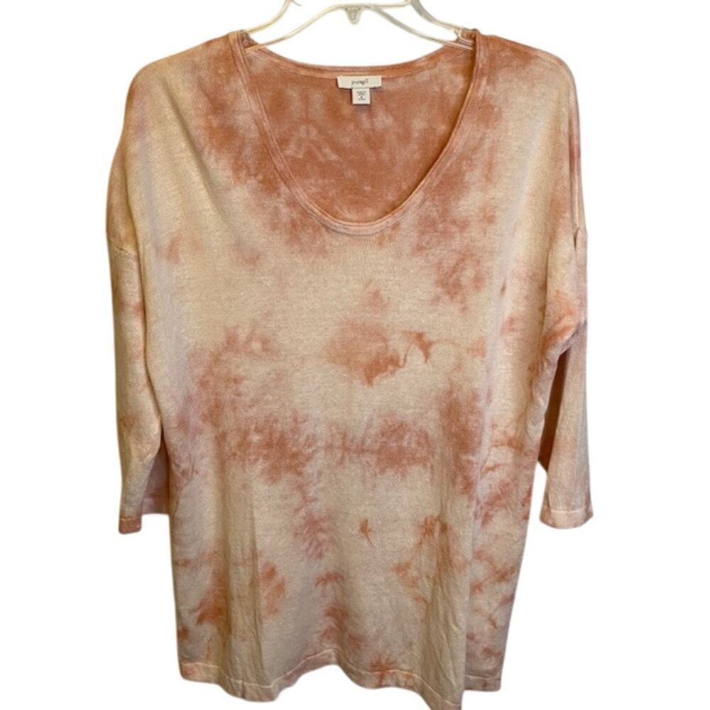Pure Jill Linen Blend Knit Top‎ 3/4 Sleeve Peach tye dye Sz M Petite Linen Blend